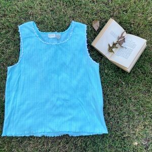 Y2K VTG Mint Green Cropped Cami Scalloped Trim XL Cottagecore Coquette Pastel